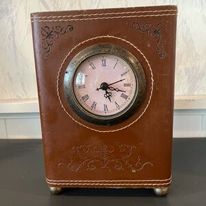 Antique Brown Leather Cased Carriage Boxy Standing Clock